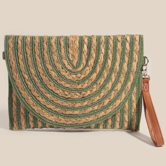Color Striped Straw Clutch Bag - Olive - Picture 3 of 4